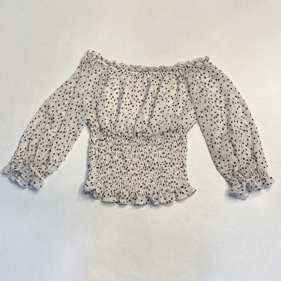 🔵 Anthropologie Lucia Off Shoulder Polka Dot Top - Picture 2 of 8